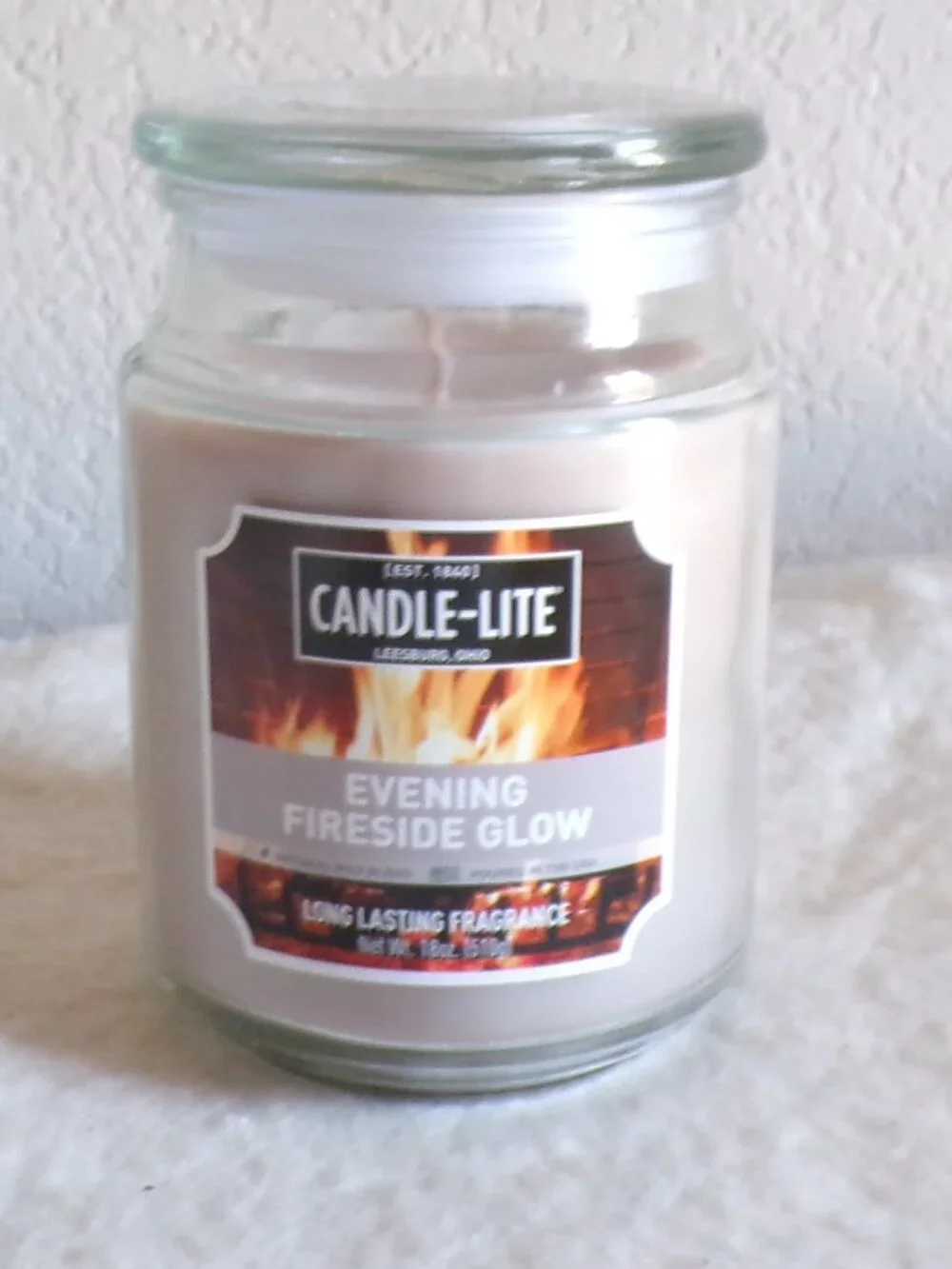 Candle-lite Candle Evening Fireside Glow 18 oz New Glass Jar with Glass Lid